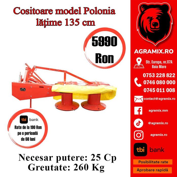 Cositoare model Polonia cu prelata si cardan cositoare noua 1.35 m