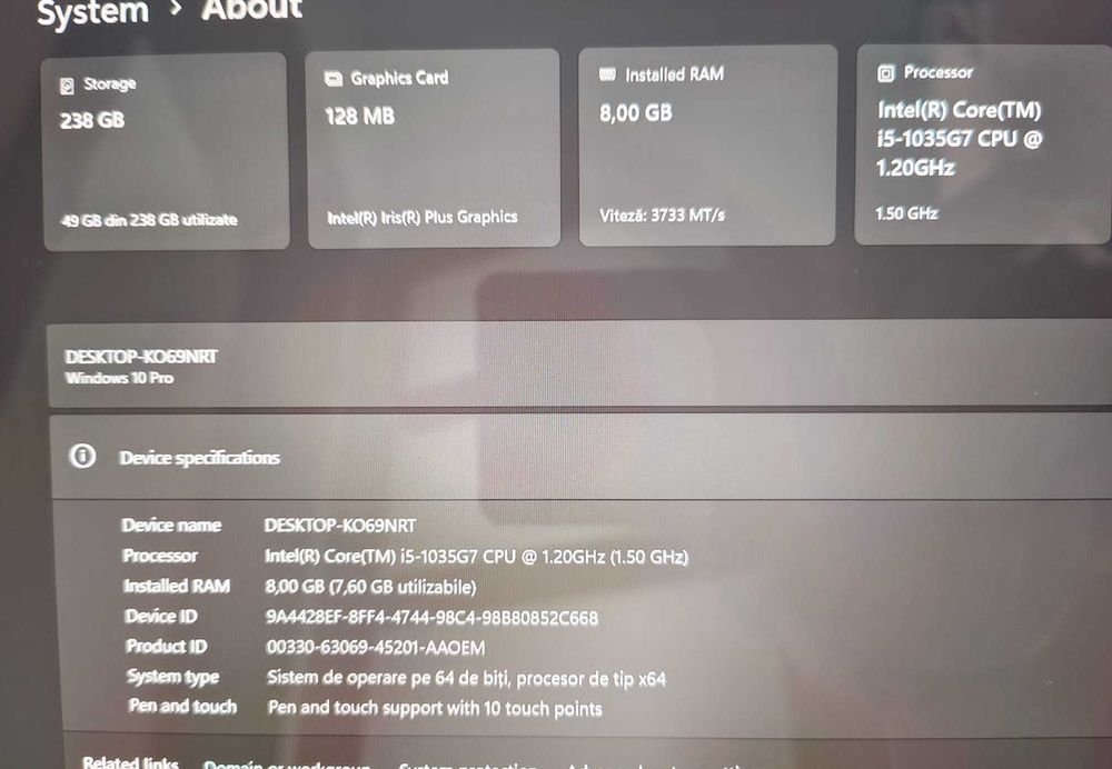 Laptop Super Slim Touchscreen 13.5" Surface 3 i5 gen 10 Metal Tableta