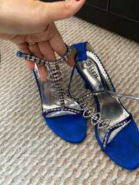 Sandale de ocazie , albastru royal cu pietre mar 38