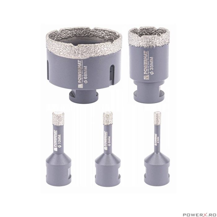 Set 6 piese freze diamantate si adaptor, M14/HEX, Powermat