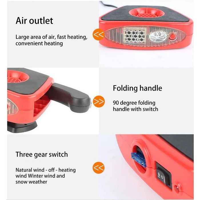 2024 200W Печка Духалка за Кола с дръжка и LED ФЕНЕР климатик парно