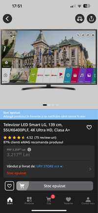 Televizor LED Smart LG, 139 cm, 55UK6400PLF, 4K Ultra HD, Clasa A+