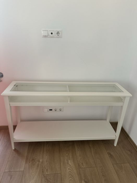 Consola/Masa alba cu geam 135x37x75