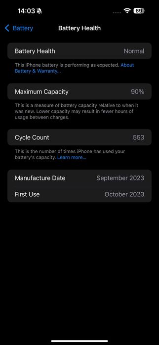 iPhone 15 Pro Max 256GB Black Titanium Гаранционен 90 % Battery Health