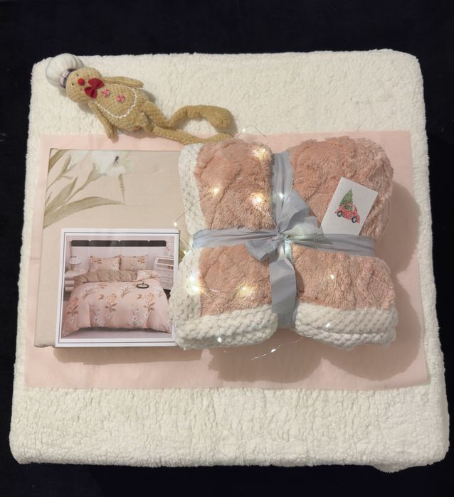 Set cadou Crăciun • Pătură + Lenjerie + Felicitare + Decorațiune