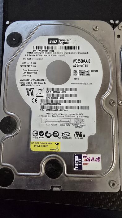 HDD Western Digital 250 GB ,2 buc,viață 100%