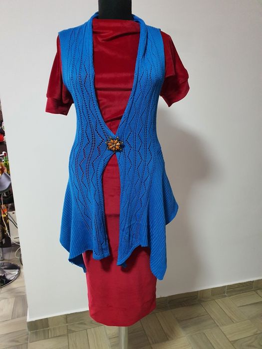 Vesta bumbac handmade, albastru electric pentru rochii, fuste, blugi;