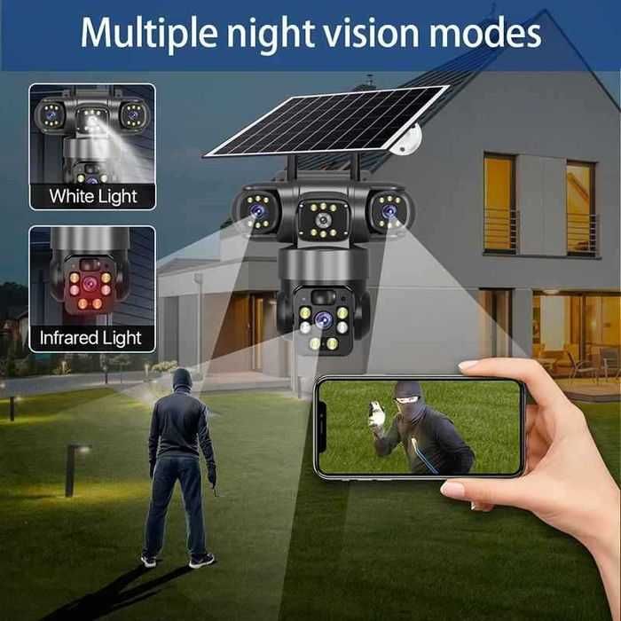 Тройна Соларна Камера  4G 12 MP Външна Безжична Wifi CCTV V380pro