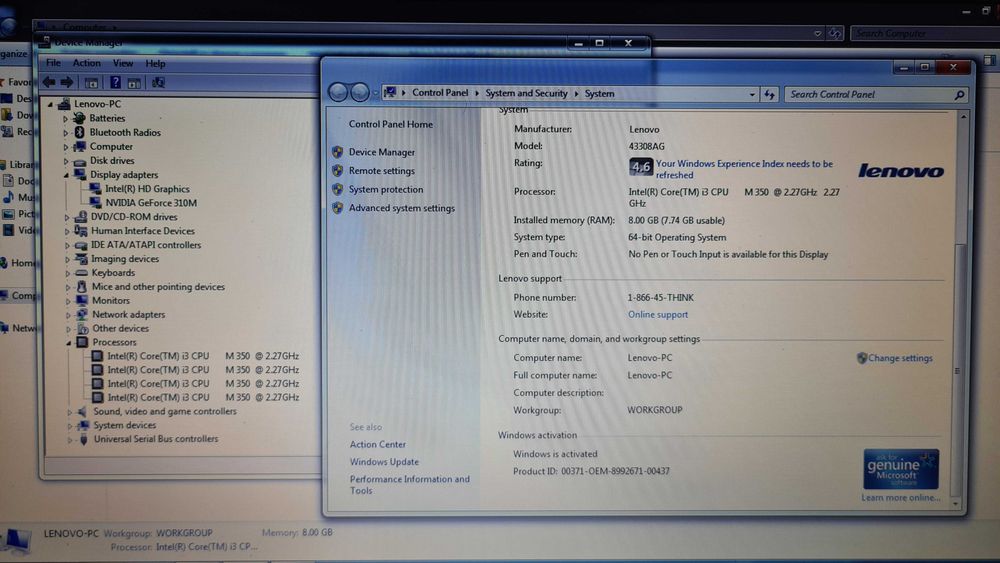 Laptop Lenovo i3 M350 Nvidia Geforce 310M