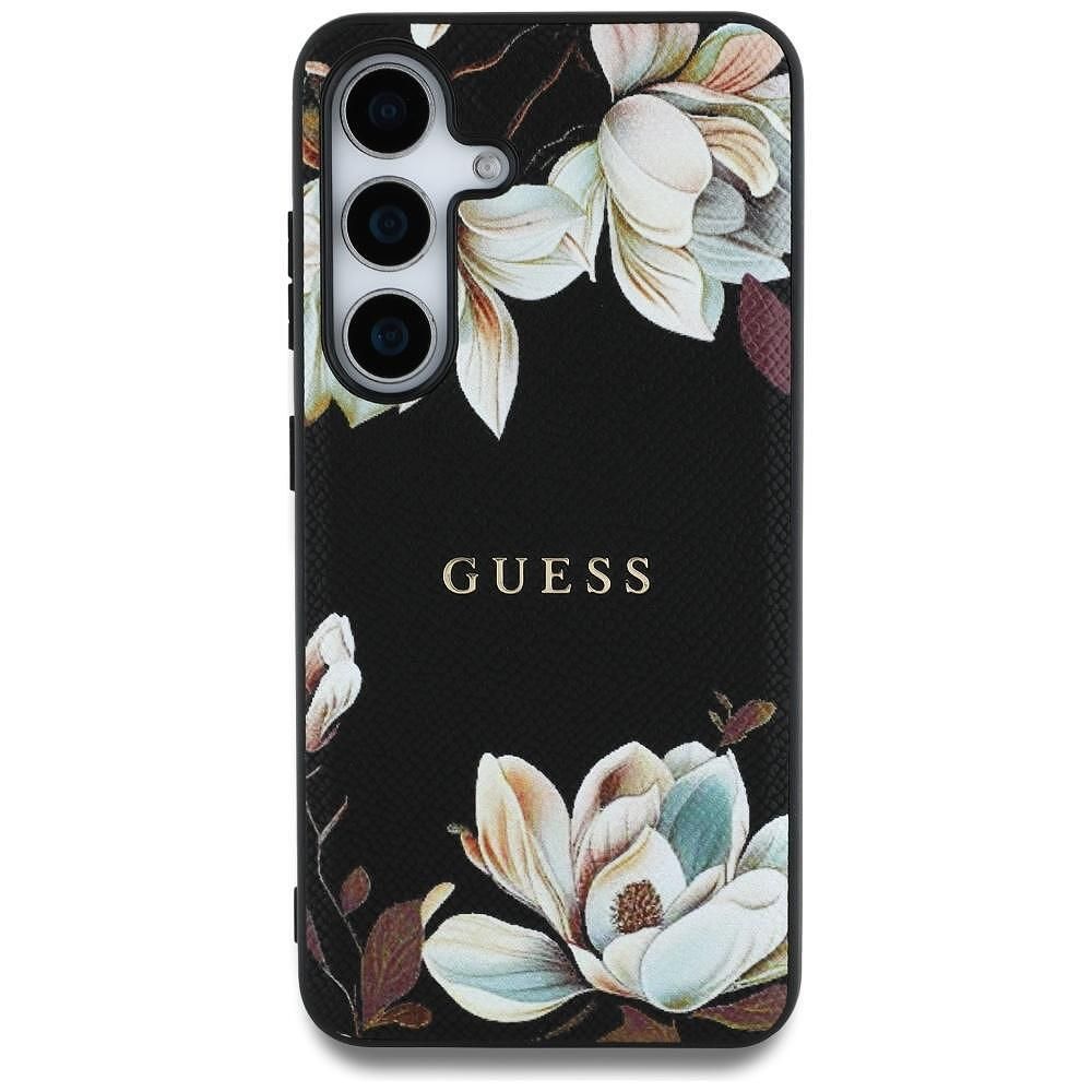 Guess grained flowers magsafe за samsung galaxy s25 - черен