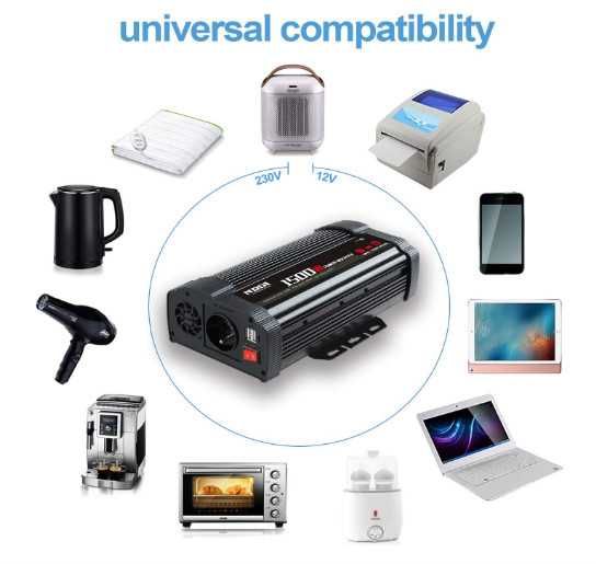 Инвертор NDDI POWER 1500 W преобразувател на напрежение 12 V към 230 V
