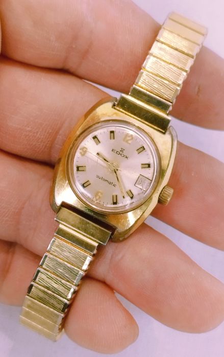 Ceas de damă Edox automatic elvetian, cu dată, 21 Rubine din anii 1960