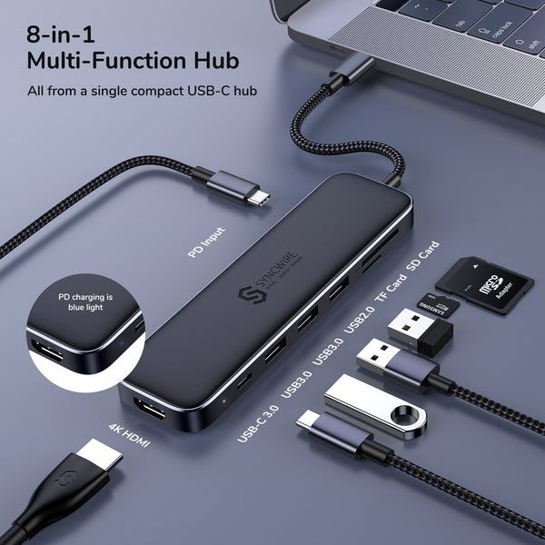 USB C хъб 8-в-1 USB C адаптер за MaсBook, MacBook Pro, iPad Pro, Mac/