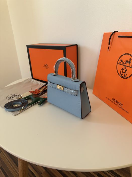 Geanta dama hermes kelly 19cm blue cadou c:71