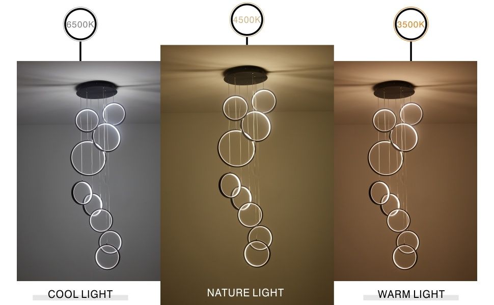 Модерен черен полилей с 12 пръстена за висок таван, стълбище