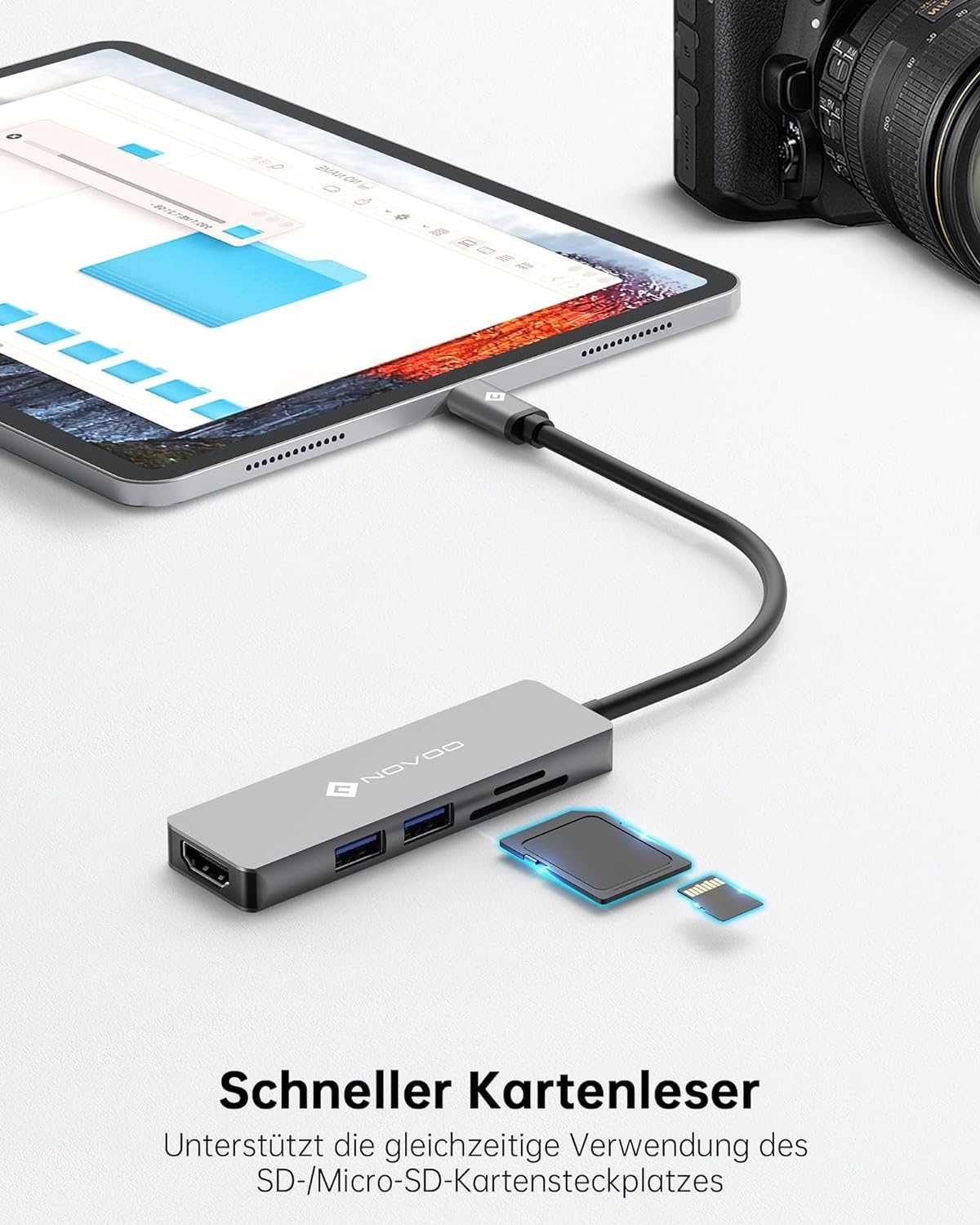 Novoo USB C Hub(5 в 1)/4K HDMI+USB 3.0 Port x2  + SD & TF Card Reader