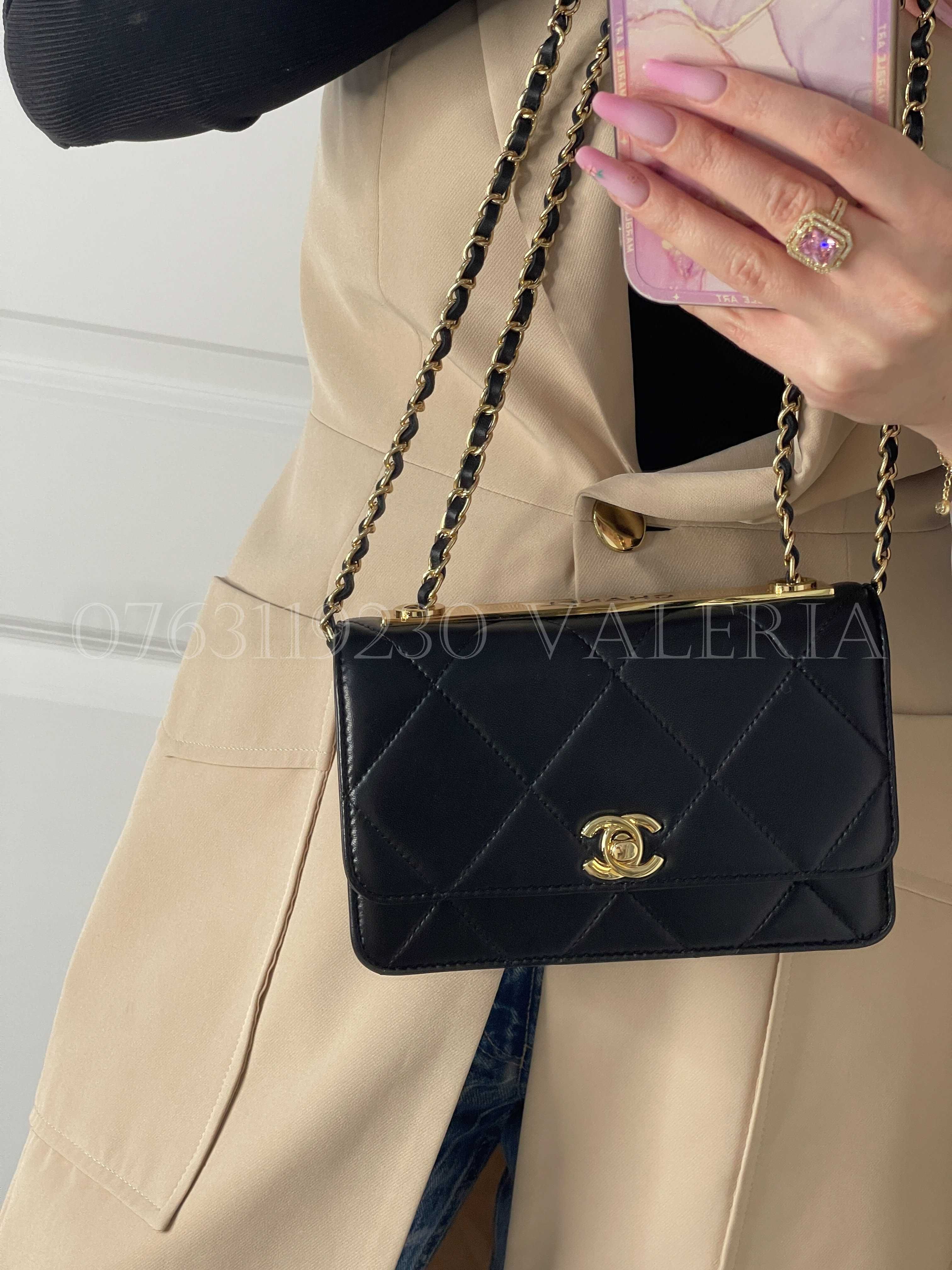 Geanta C2n3I - Wallet on Chain Piele/Feronerie aurie