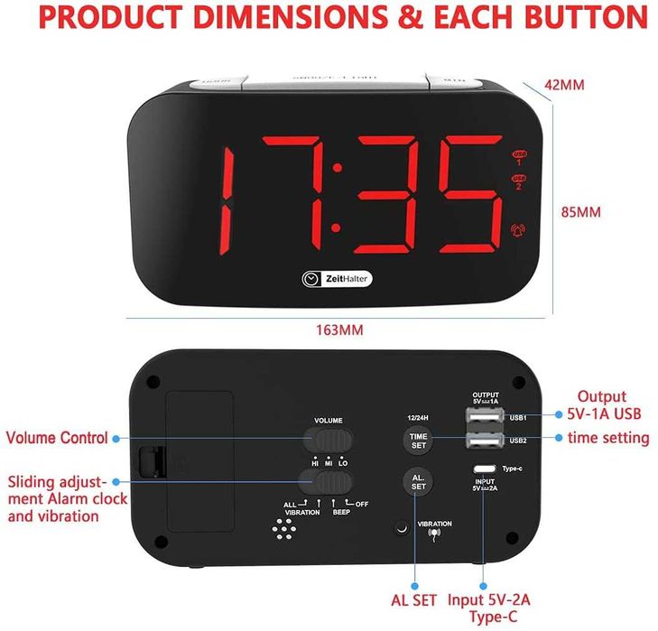 Вибриращ будилник със 7 цвята за автоматично затъмняване