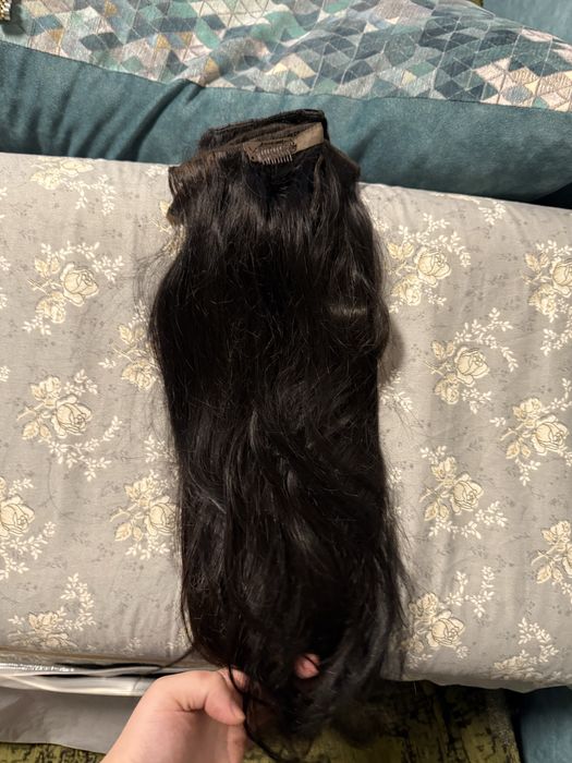 Волосы на заколках черные натуральные 45-50 см