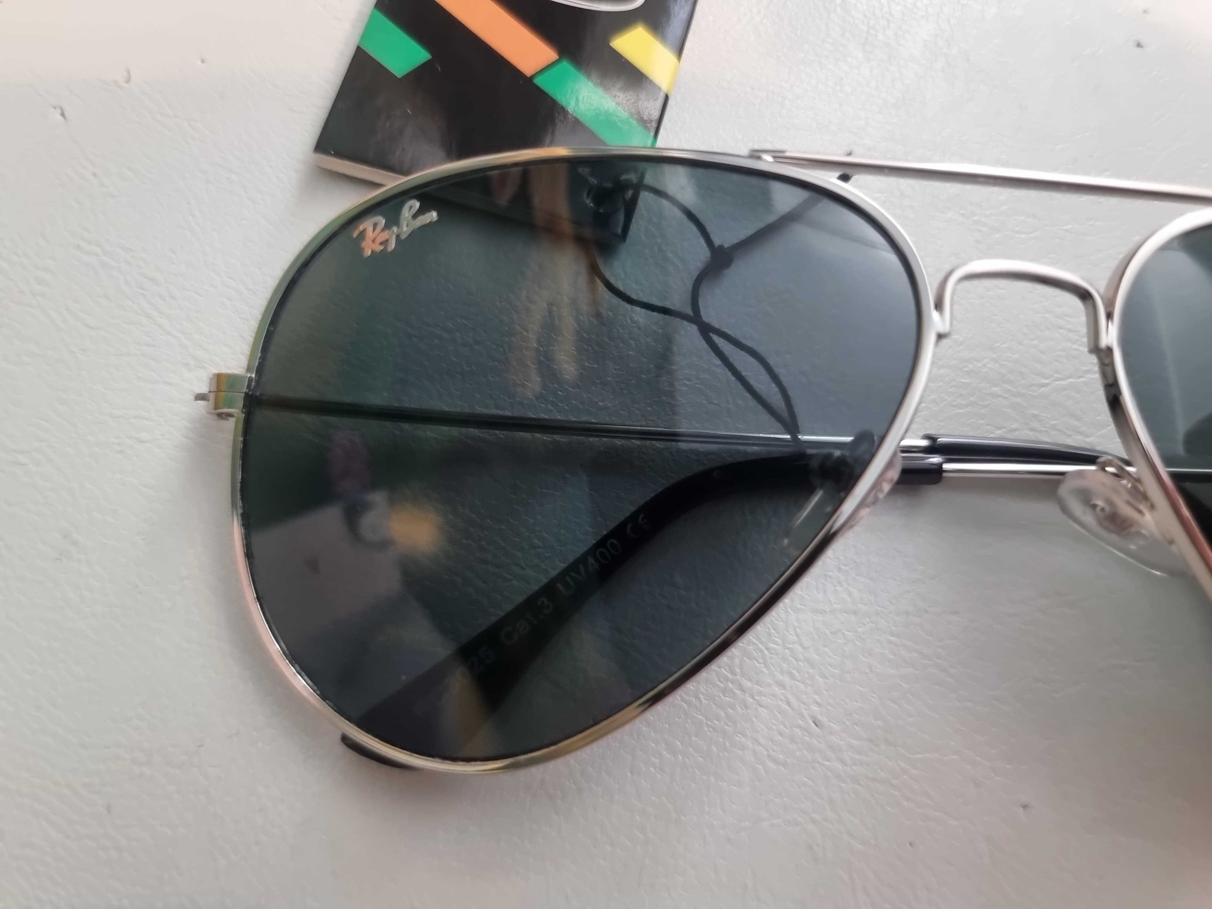 Ochelari de soare Ray-Ban Aviator lentile sticla neagra rame argintii