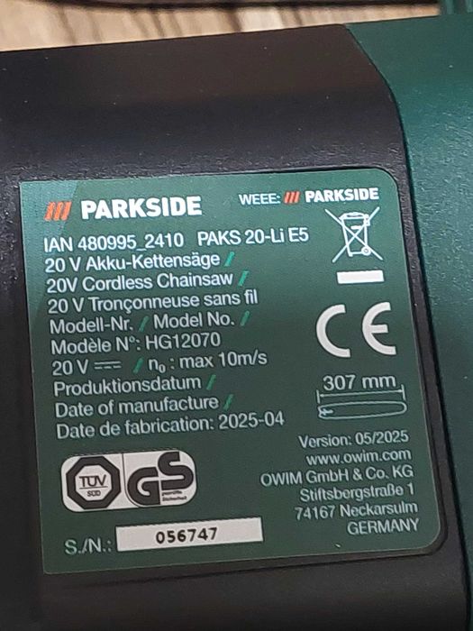 Акумулаторен верижен трион PARKSIDE