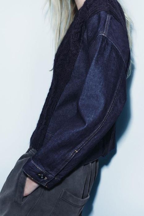 Дебел пуловер с дънкови елементи Zara /Зара L чисто нов
