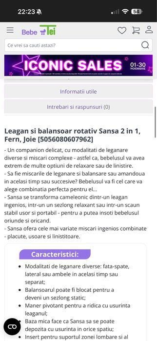 Leagan si balansoar rotativ Sansa 2 in 1, Fern, Joie- NOU -cu garantie