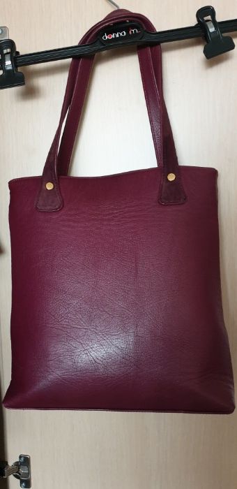 Geanta piele naturala si piele intoarsa bordo/ visinie