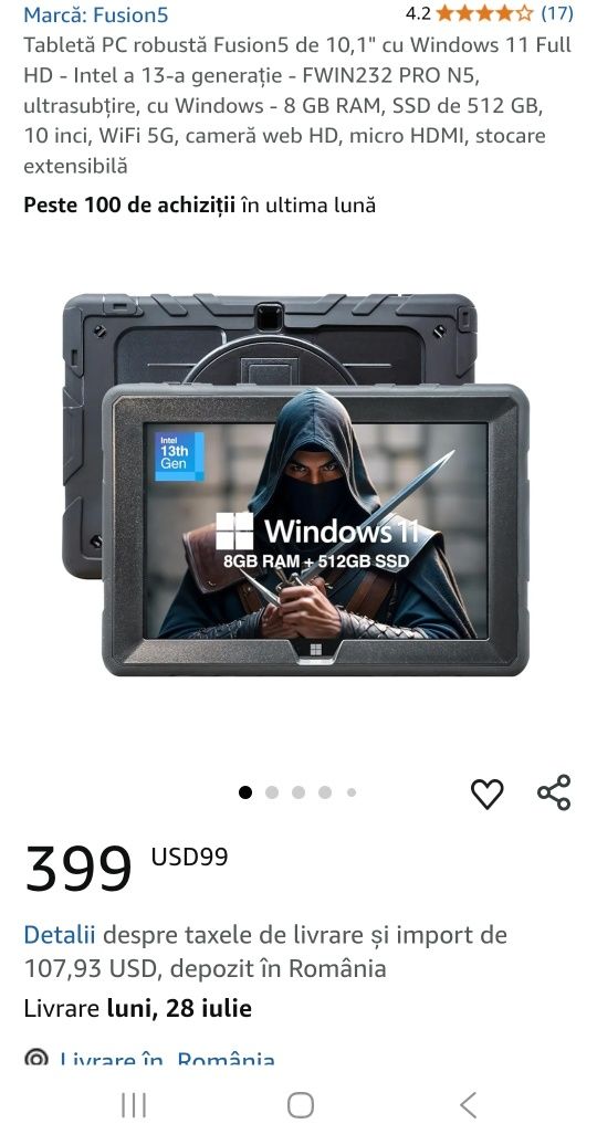 Tabletă PC robustă Fusion5 de 10,1" cu Windows 11 Full HD - Intel a 13
