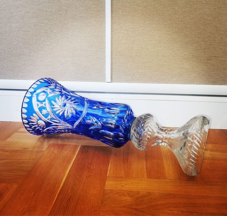 Антикварна кристална ваза Бохемия двуцветна висока 52 см рядка находка