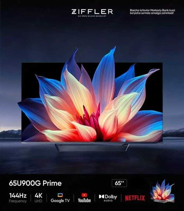Телевизор Ziffler 65U900G  UHD SMART Google TV 144Hz