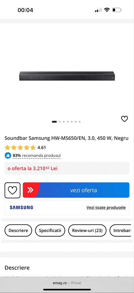 Soundbar Samsung HW MS 650 450W