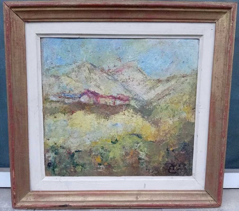 Tablou vechi - cabana in munti semnat AC ( Ciucurencu)