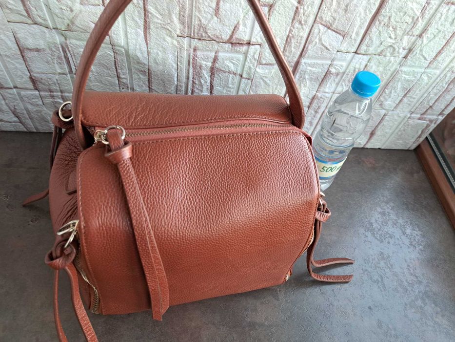 дамска чанта, кафява кожена-естествена кожа,
