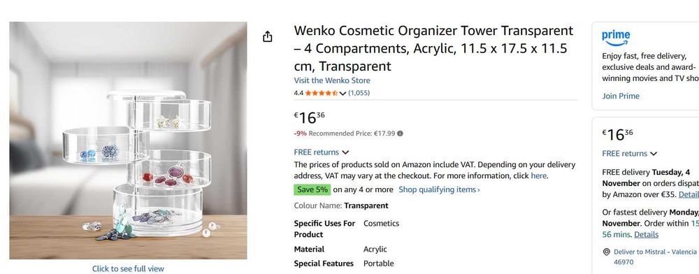 Прозрачен органайзер за козметика Wenko DE – 4 отделения, акрил НОВ DE