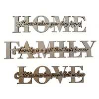 Set decoratiuni, 3 piese “Home, Family, Love”, mesaj gravat, lemn