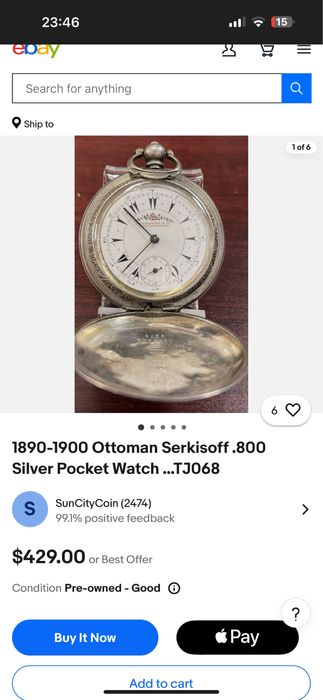 Rar! Ceas de buzunar Bilodes Serkisoff Constantinople, otoman. Argint