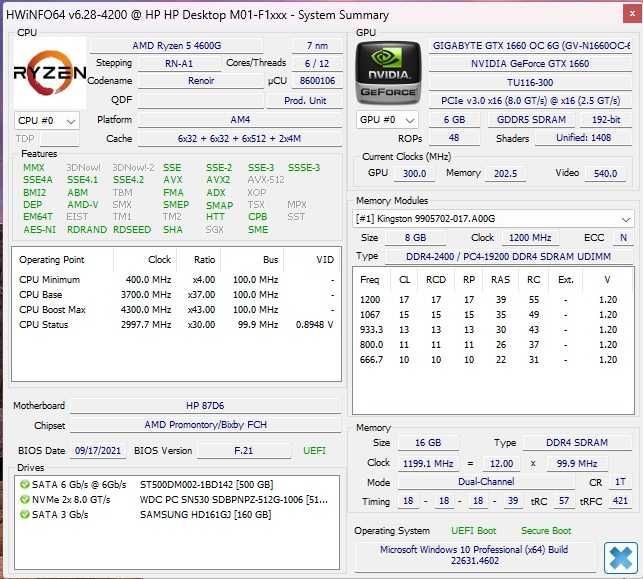 Calculator Unitate PC Gaming Hp Ryzen 5 4600G Ram 16G GTX