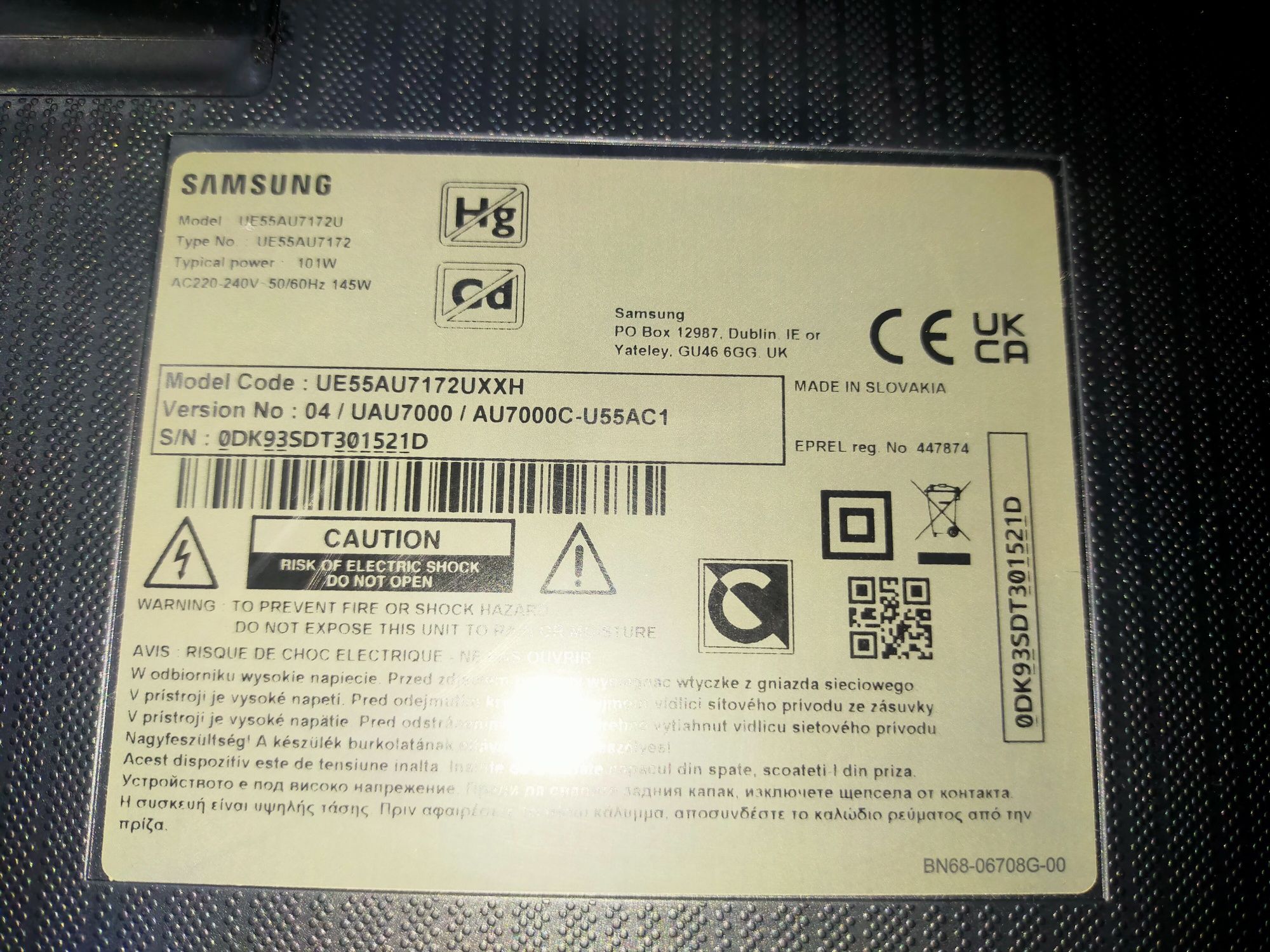 LCD Samsung. Display spart UE55AU7172U