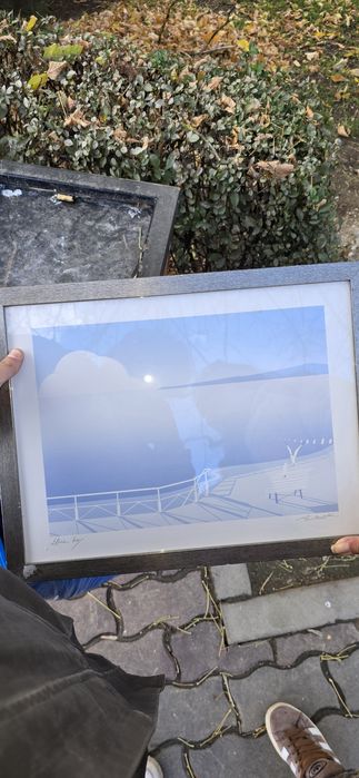 Litografie alfred gockel "blue bay" semna cu ramat