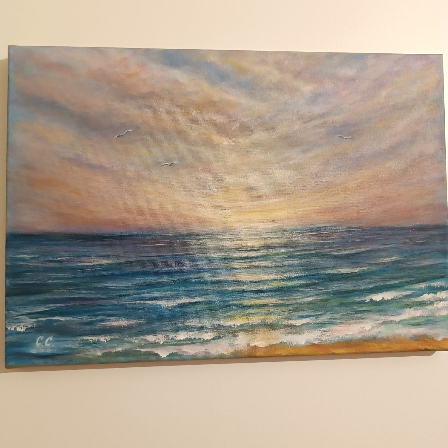 Pictura in acrilic pe canvas, "Evening Glow" - 35/50 cm, original