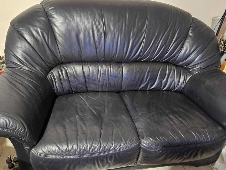 Диван естествена кожа,двойка,не разтегателен