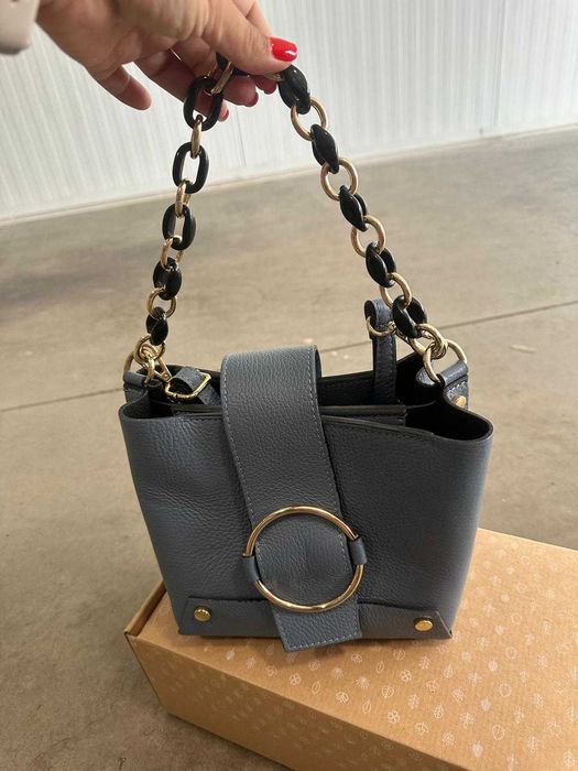 Geanta de piele naturala bleu Italia