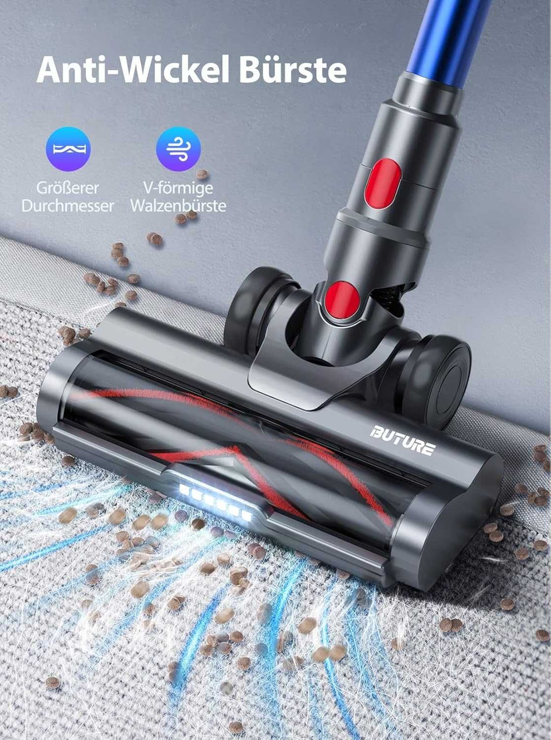 Мощна вертикална прахосмукачка BuTure JR500, 450W, до 55мин,LED,Animal