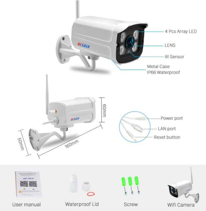 2~5MPx Безжичен Wi-Fi Бебефон Ударо/Водоустойчив Видеодомофон Метал