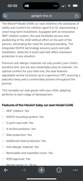 Scaun auto - Certificat R129, top calitate-pret, f stabil, ca nou