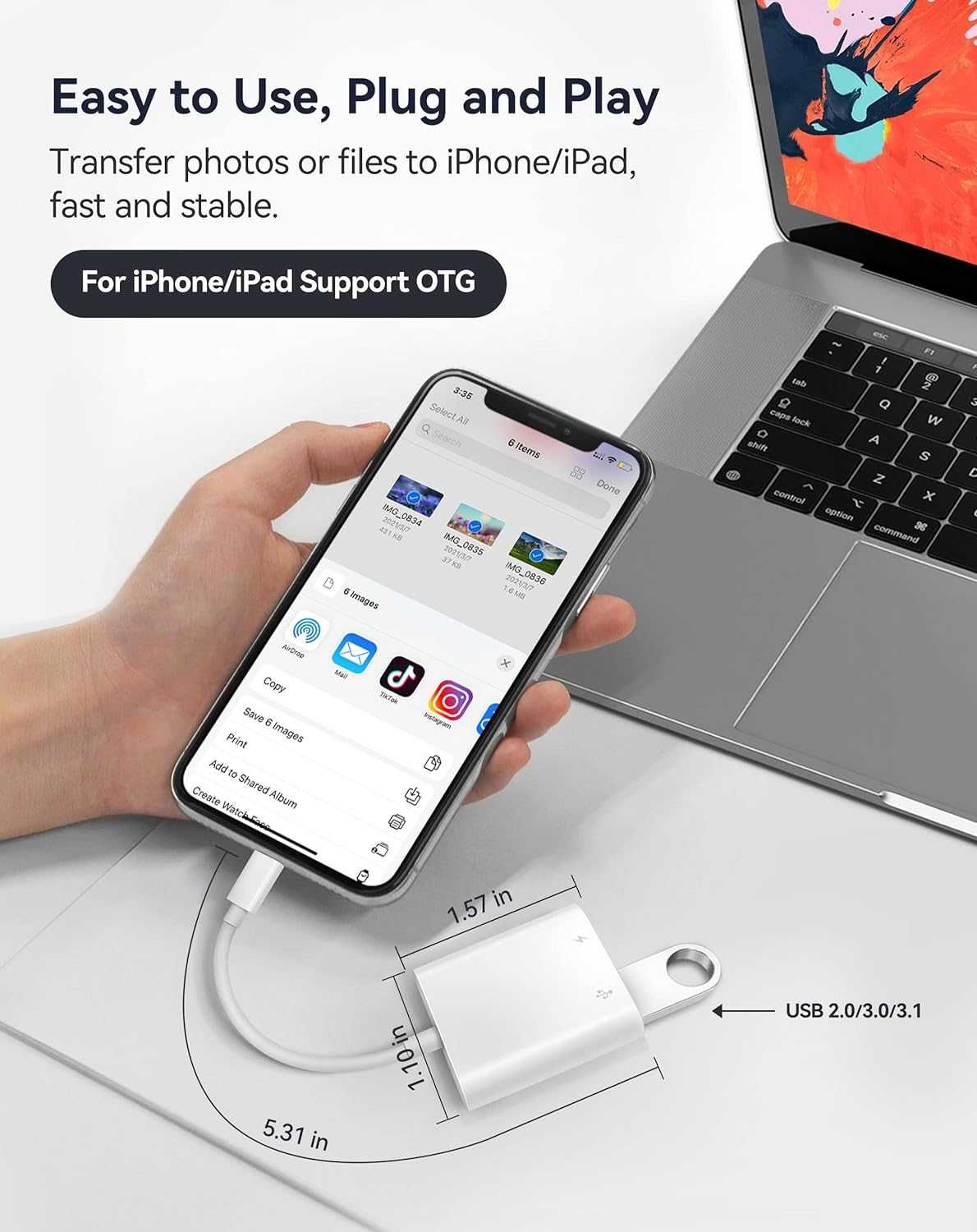 Адаптер за iPhone към USB, USB C, Адаптер за камера