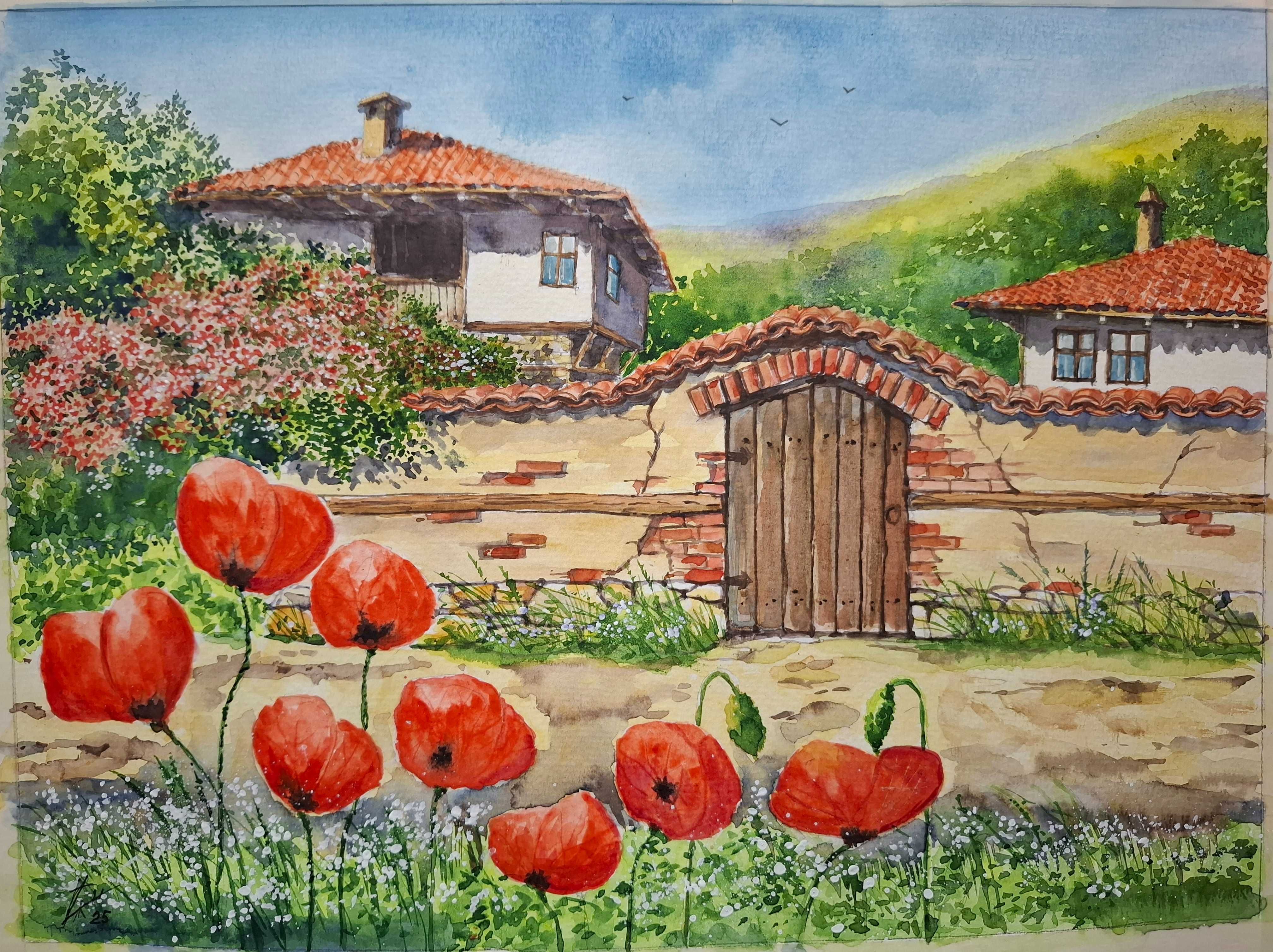 Акварел в паспарту и рамка