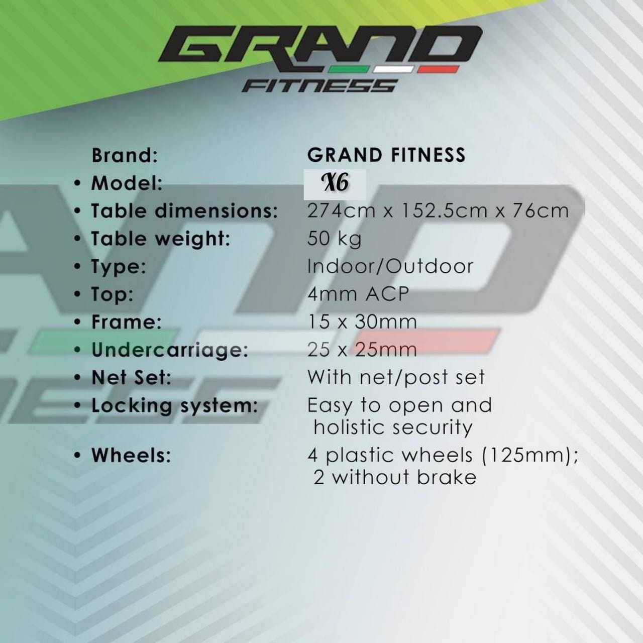 Stol tennis Italia technology X6 Grand Fitness