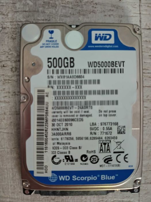 Hard disk laptop 500 GB Western Digital SATA. Impecabil, sănătate 100%
